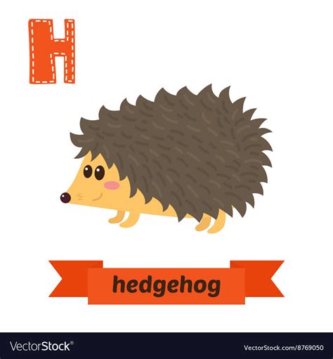 Hedgehog H Letter Cute Children Animal Alphabet Vector Image