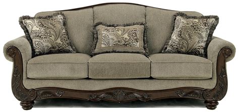 Signature Design By Ashley Martinsburg Meadow Traditional Camel Back Sofa With Exposed Wood