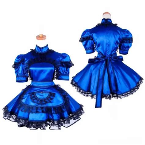 sissy girl maid lockable blue satin dress cosplay costume custom size 68 50 picclick