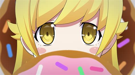Wallpaper Oshino Shinobu Monogatari Series Anime Girls Blonde Yellow Eyes 3840x2160