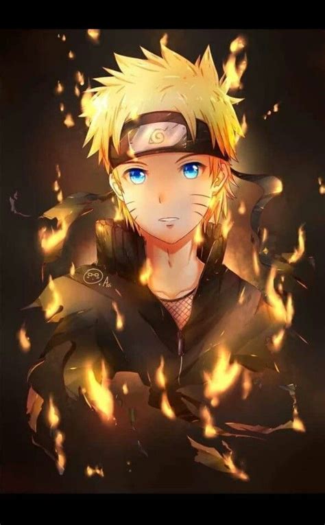 An Anime Character With Blue Eyes And Blonde Hair In Front Of Fire