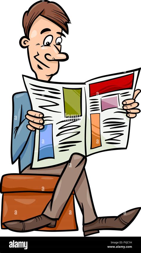 Man With Newspaper Cartoon Illustration Stock Photo Alamy