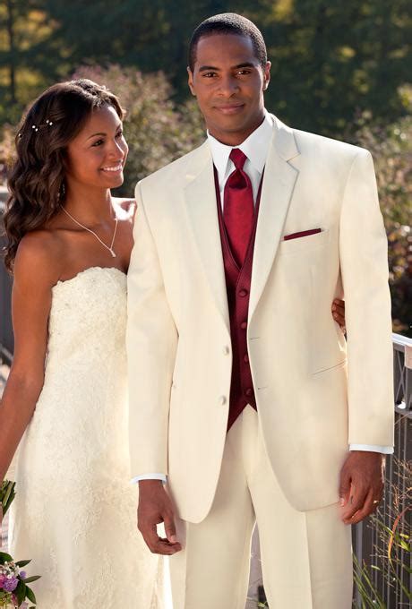 The most important thing you can take into consideration when searching for the tie that is right for you is to avoid those which feature any white or cream in them, as this can easily clash with a. 2020 Custom Made Ivory Suit Burgundy Vest Groom Tuxedos ...