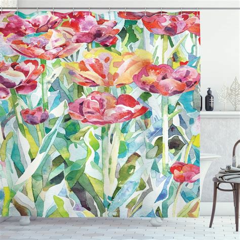 Watercolor Flower Shower Curtain Painting Of Summer Spring Flowers In