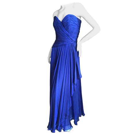 Oscar De La Renta Vintage Sapphire Blue Silk Chiffon Evening Dress At