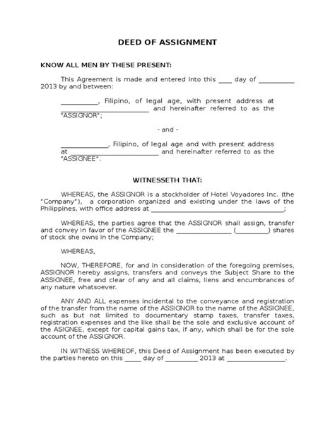 Draft Deed Of Assignment Pdf