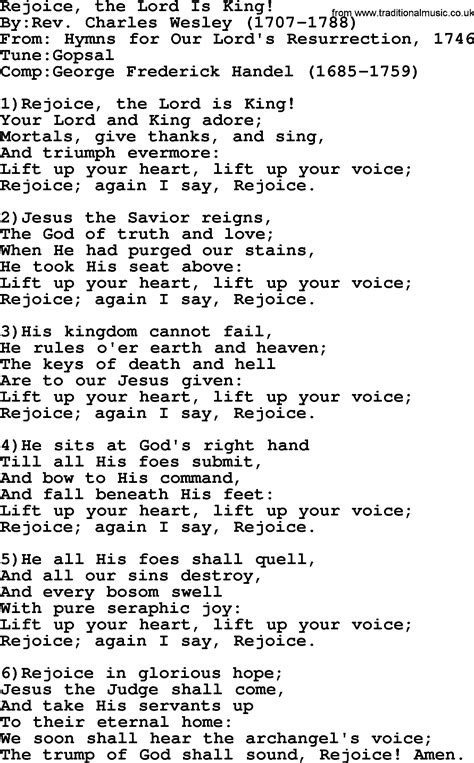 Methodist Hymn Rejoice The Lord Is King Lyrics With Pdf