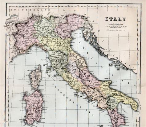Antique Map Italy Large 1880s Vintage Italy Map Travel Decor