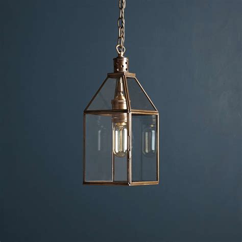 Very Simple Glass Lantern Pendant With Antique Brass Framework Hang Singly Or In Groups With A