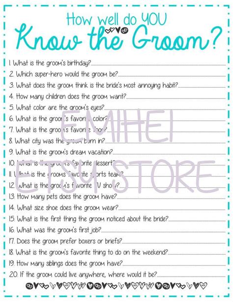 I know his middle name. How Well Do You Know the Groom Bridal Shower Game by ...