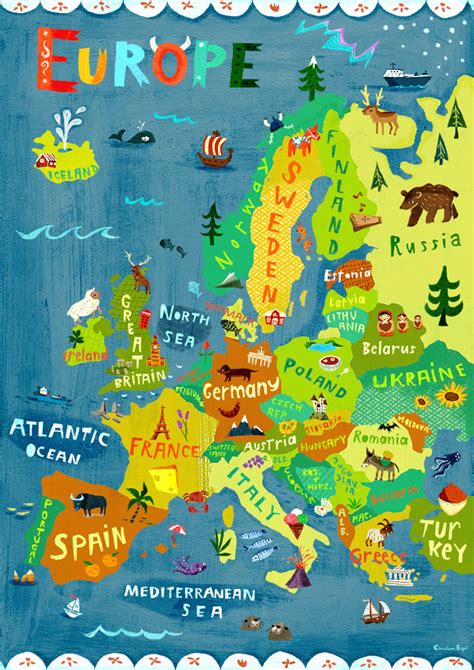Europe Map Illustration Digital Print Poster Kids Room Etsy
