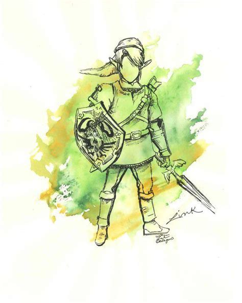 Link Legend Of Zelda Inked Beautiful Watercolor Print Etsy