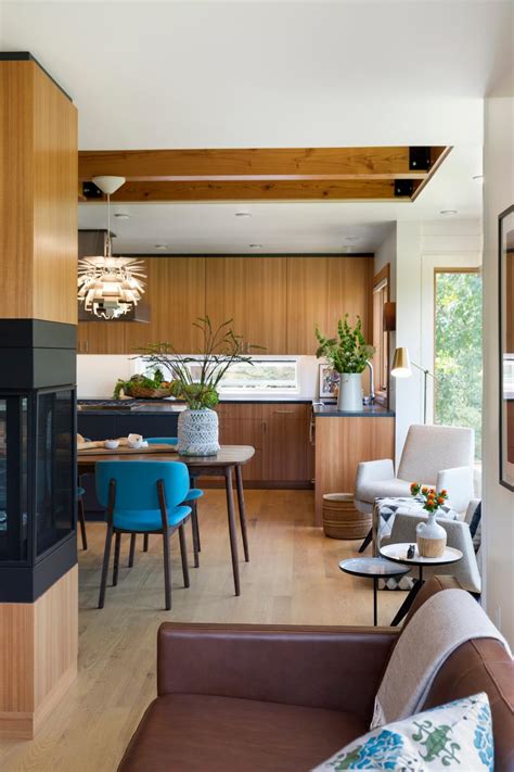 Open Concept Dining Room And Kitchen With Midcentury Modern Furnishings ...