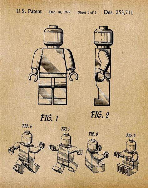 This Lego Man Print Features The Drawings And Original Patent Artwork
