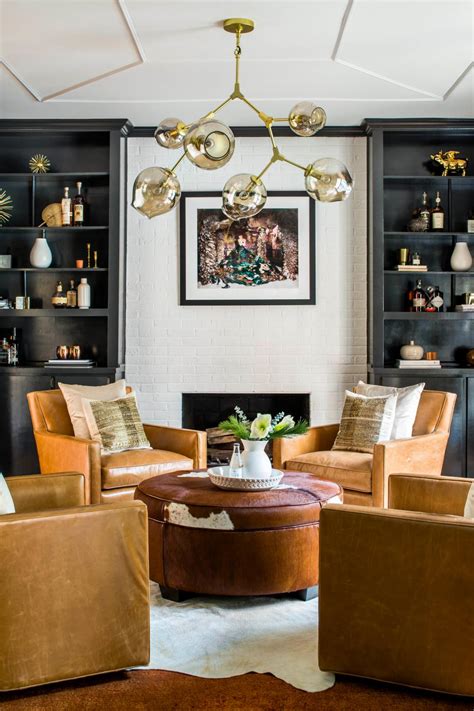 Sitting Room With Brown Leather Armchairs Hgtv