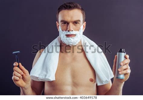 Handsome Naked Man Shaving Foam On Stock Photo Shutterstock