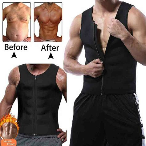 Mens Slimming Body Shaper Neoprene Weight Loss Vest Sweat Suit Sauna Shirt