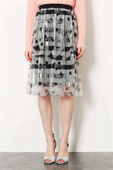 Topshop Silver Tulle Midi Skirt In Metallic Lyst