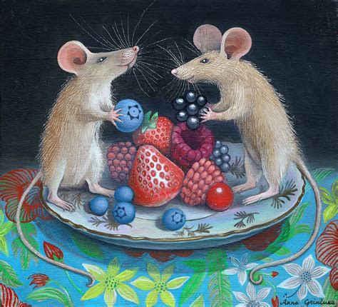 Mice Oil Painting Rats And Strawberry Miniature Kitchen Etsy