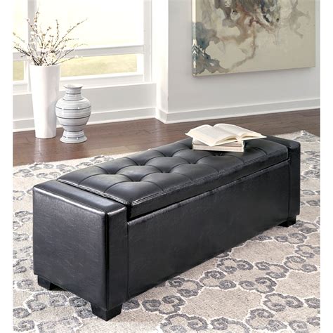 Signature Design By Ashley Benches Upholstered Storage Bench In Black