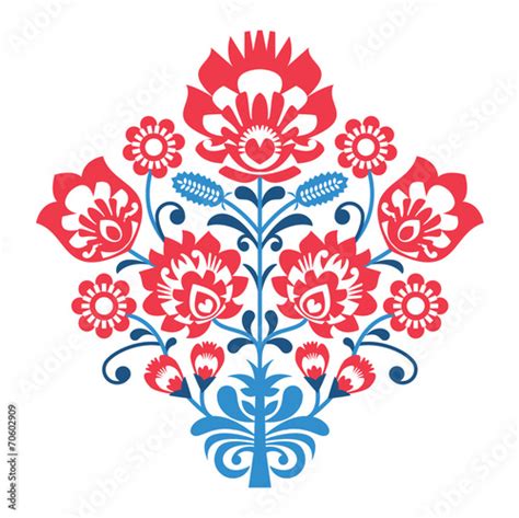Plakat Polish Folk Art Pattern With Flowers Wzory Lowickie Wycinanka
