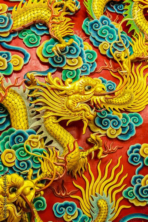Beautiful Chinese Dragons Sculpture At Anek Kusala Sala Viharn Sien