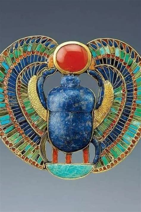 Pectoral Of Tutankhamun With The Winged Scarab Red Carnelian Set In Gold Turquoises Lapis