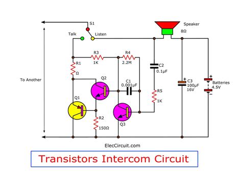 Simple Transistor Intercom Circuit Electronics Projects