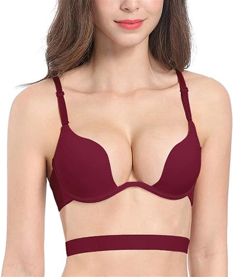 Joateay Women Push Up Bra Sexy Deep U Plunge Convertible Padded Add Cup Underwire Low Back