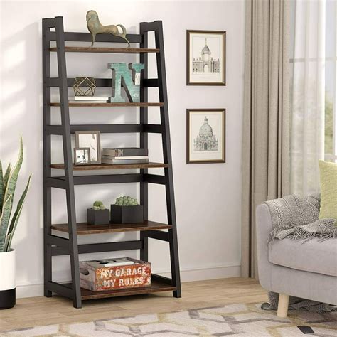 Tribesigns 5 Tier Bookshelf Industrial Bookcase 5 Shelf Ladder Shelf