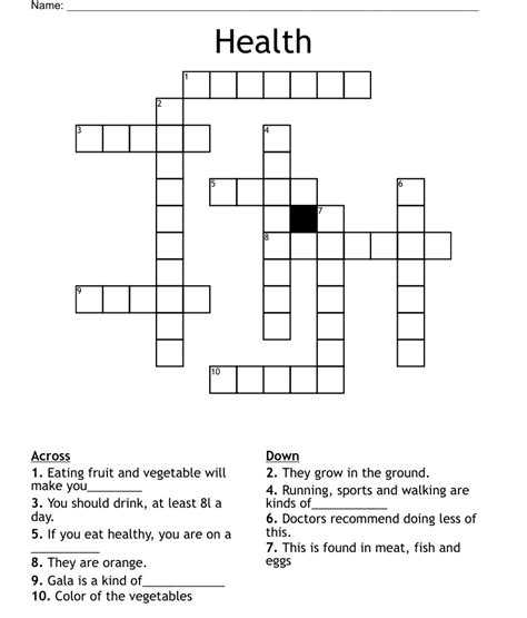 Healthy Eating Crossword Puzzle Printables