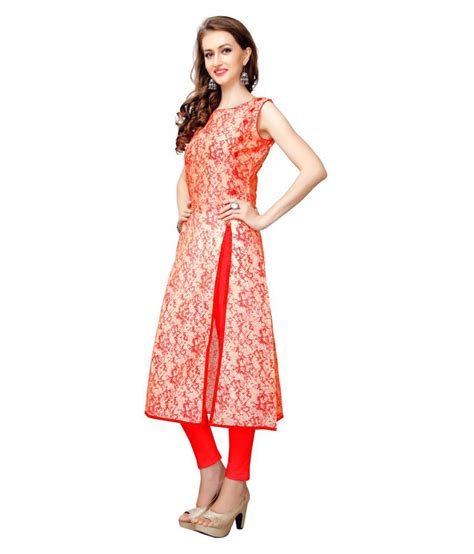 Brandvilla Fashion Peach Silk A Line Kurti Buy Brandvilla Fashion