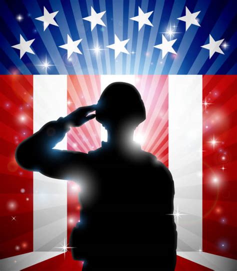 Silhouette Soldier Saluting American Flag Illustrations Royalty Free