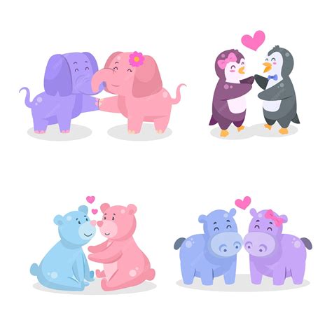 Free Vector Traditional Illustrated Animal Couples For Valentines Day