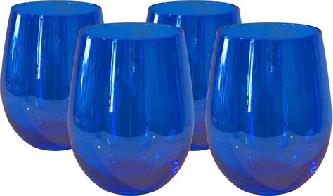 Artland Luster Blue Glass 16 Ounce Stemless Wine Glass Set Of 4 Wine Glasses