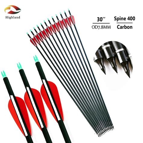12pcs 30inch Od78mm Spine 400 Archery Carbon Arrows 3 Inch Feather For