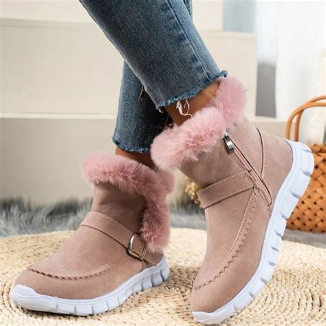 Botas De Nieve De Piel Para Mujer Zapatos Informales De Felpa C Lidos Botines Planos De