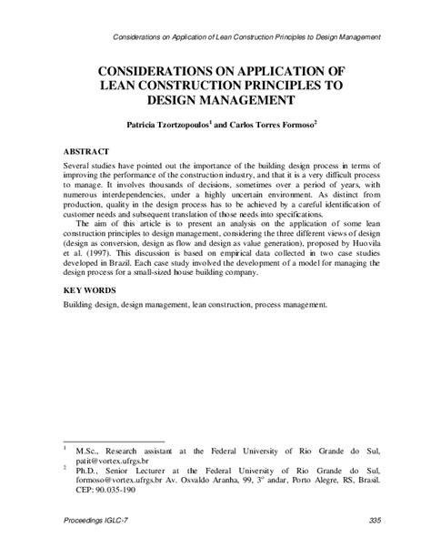 A review and proposals for future direction. (PDF) Considerations on application of lean construction ...