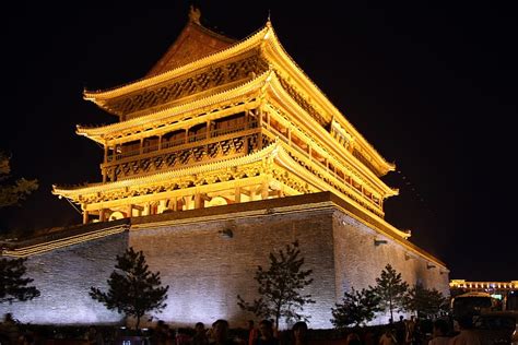 High Rise Building Nighttime Xian China Temple Night Evening