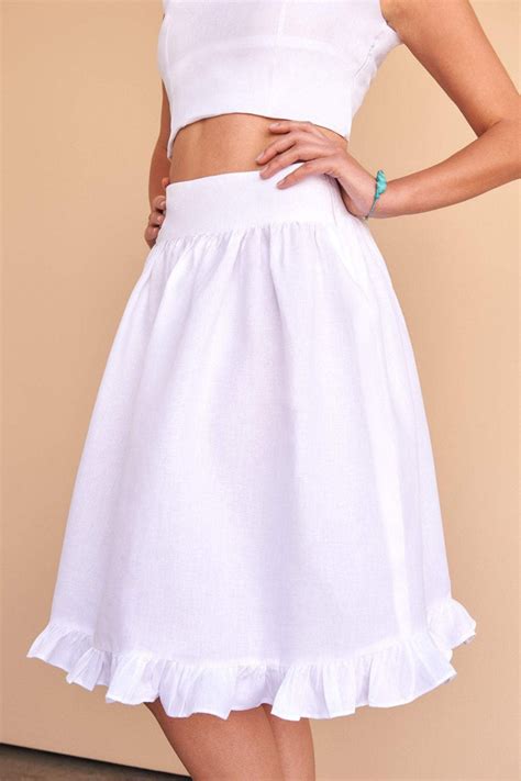 Fácil Blanco Aryana Skirt Ladies Knee Length White Italian Linen