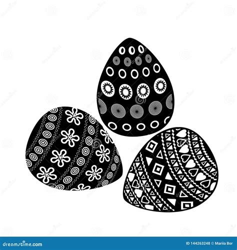 Easter Eggs With Geometric Ornament On The White Background Stock