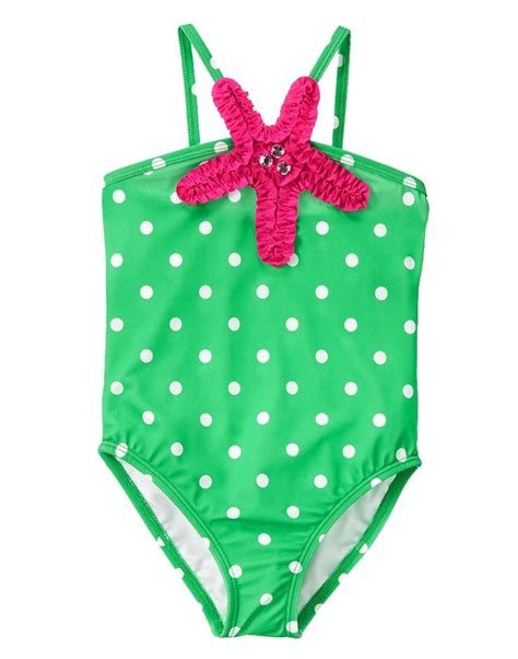 Gymboree Girl Island Green Dot Starfish 1 Piece Swimsuit 1 Piece