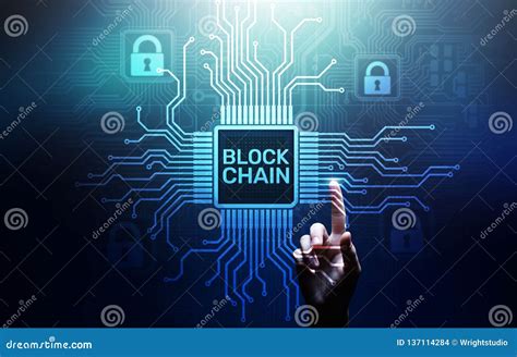 Blockchain Technology Concept On Virtual Screen Cryptography And