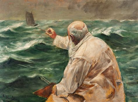 Krohg Christian Selvportrett Maler På Et Marinebilde Grev Wedels