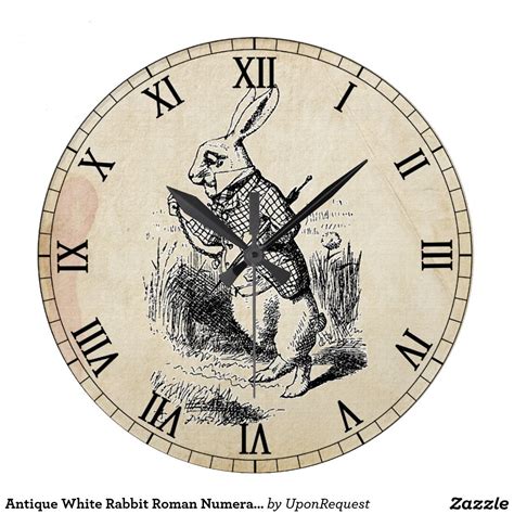 Antique White Rabbit Roman Numeral Wall Clock Alice In Wonderland Clocks Roman