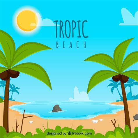 Playa Tropical Adorable Con Diseño Plano Vector Gratis