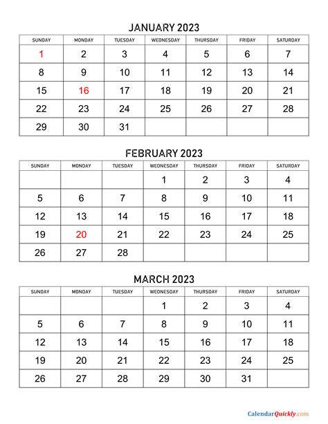 January To March 2023 Calendar Calendar Quickly