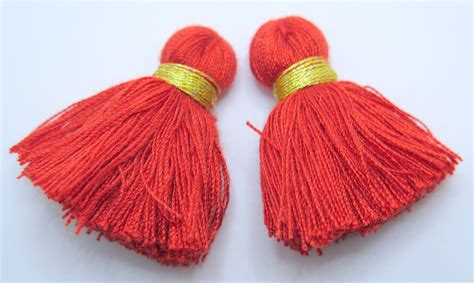 Red And Gold Tassels Red Cotton Jewelry Tassels With Gold Etsy Cotton Jewelry Tassel