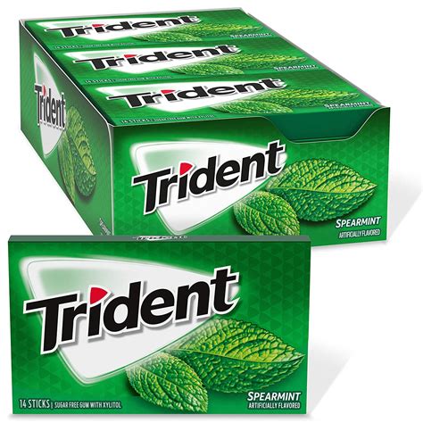 Trident Spearmint Sugar Free Chewing Gum With Xylitol 14 Sticks 39 Ml