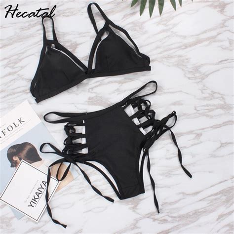 Hecatal Women High Waist Sexy Bikini Halter Push Up Swimwear Criss